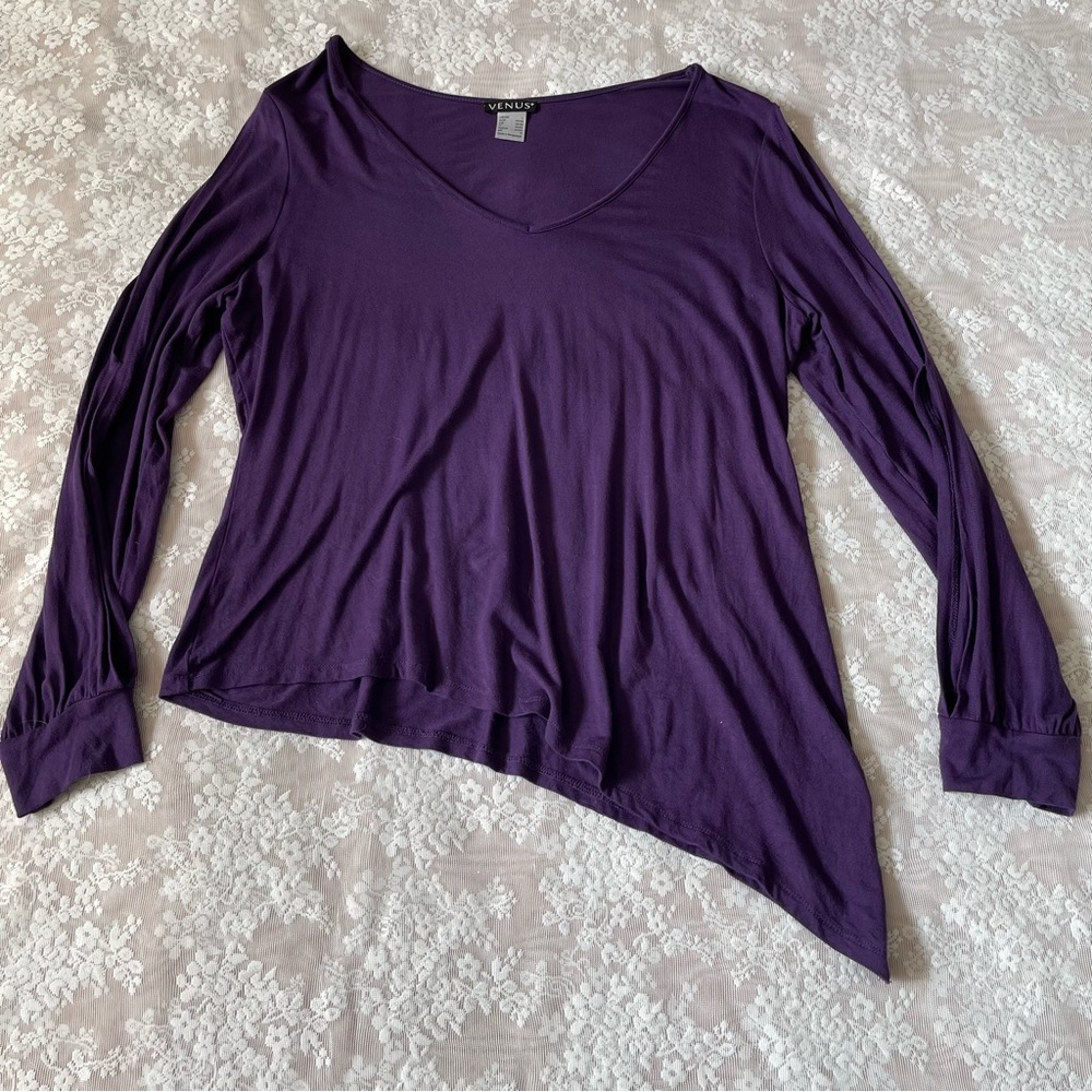 VENUS Deep Purple Asymmetrical Long Sleeve Top